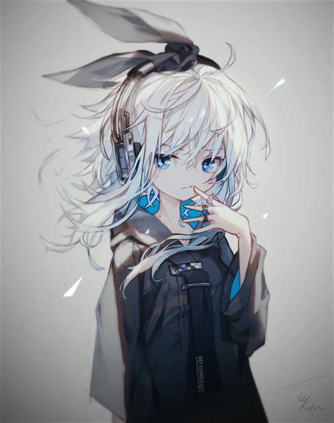 Anime Anime Girls Rings Headphones Blue Eyes White Hair Hd Phone