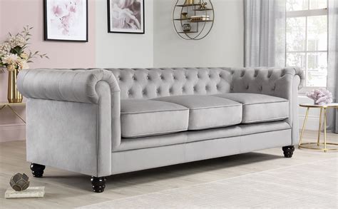 Hampton Grey Velvet Chesterfield Sofa 3 Seater Furniture Choice
