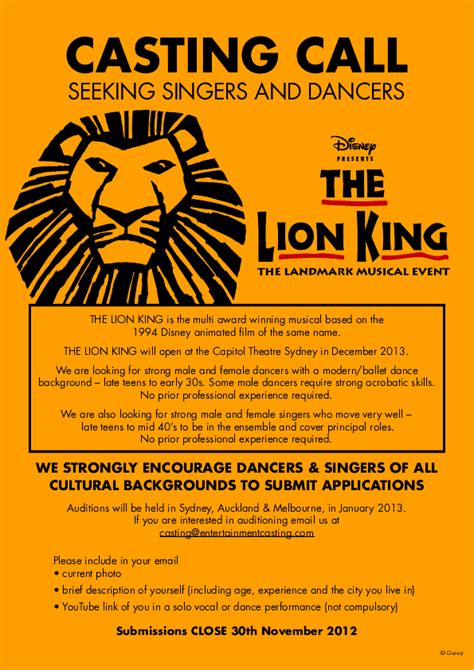 LION KING AUDITIONS Dance Life