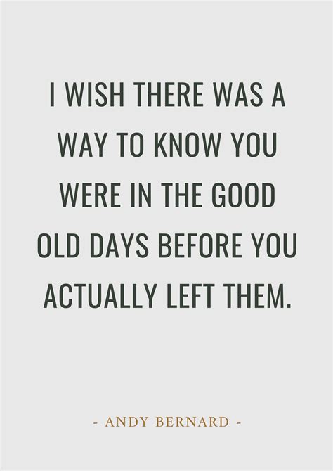 Funny andy bernard quotes the weird thing is now i'm exactly where i want to be. "I wish there was a way to know you were in the good old days before you actually left them ...