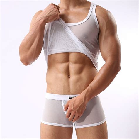 Hot Sexy Mens Bodybuilding Tank Tops Large Mesh Men Gym Clothing Low
