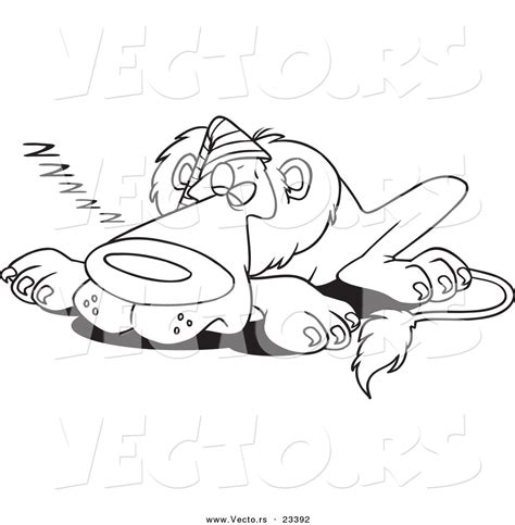 Cartoon Vector Of Cartoon Sleeping Lion Wearing A Cap Coloring Page