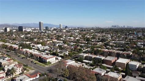 Aerial View Above Midcity Neighborhood In Central Los Angeles Stock
