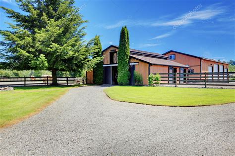Horse Farm Country Stable House With Driveway Stock Photo By