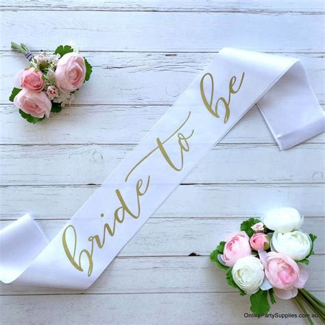 White Bride To Be Gold Print Bridal Satin Sash Online Party Supplies