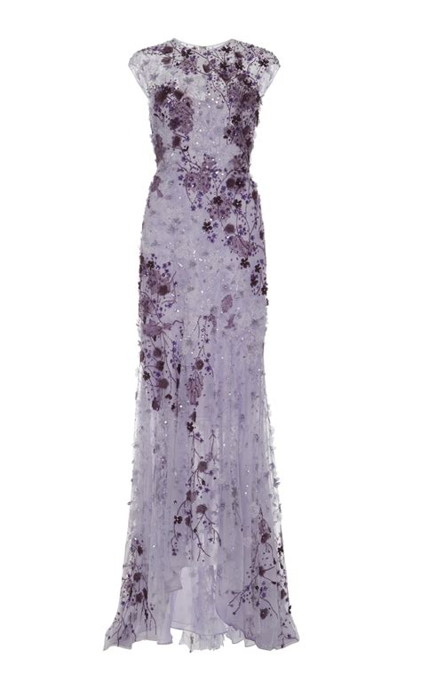 Monique Lhuillier Lavender Ombre Lace Embroidered Gown In Purple Lyst