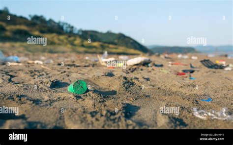 Dirty Beach Landscape Full Of Waste Stock Photo Alamy