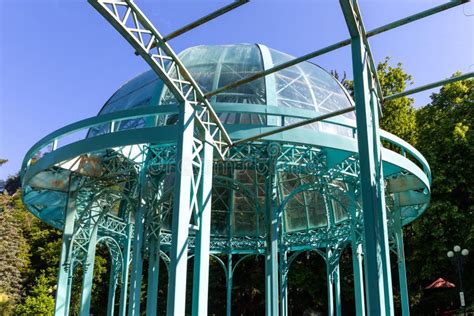 Green Glass Pavilion With A Dome Above Mineral Water Hot Spring In