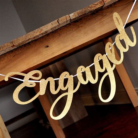 Gold Engaged Banner Engagement Party Decorations Engagement Etsy