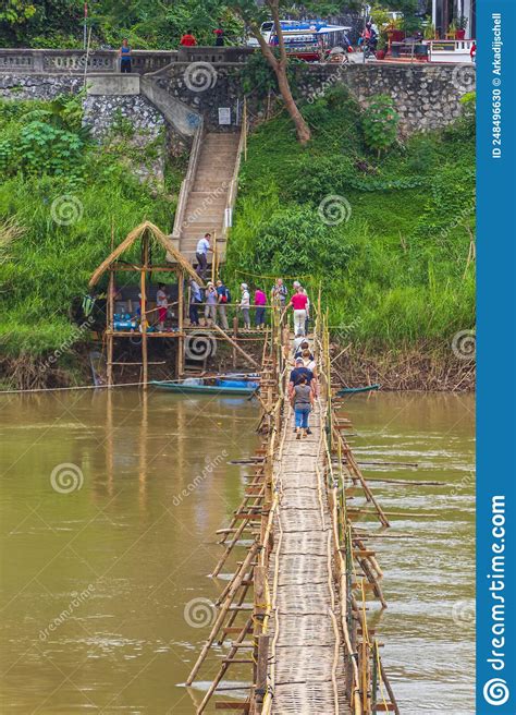 Bamboo Bridge Gate Over Mekong River In Luang Prabang Laos Editorial