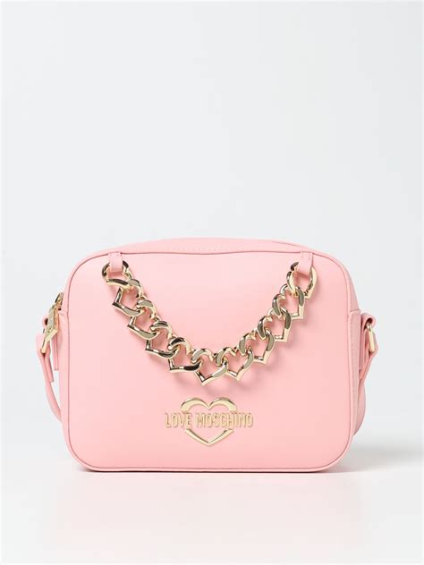 Love Moschino Bag In Synthetic Leather With Chain Pink Crossbody Bags Love Moschino
