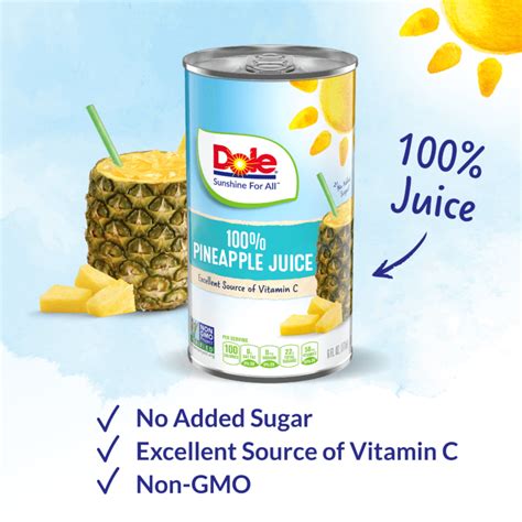 Canned Pineapple Juice 6 Pack 6 Floz Dole® Sunshine