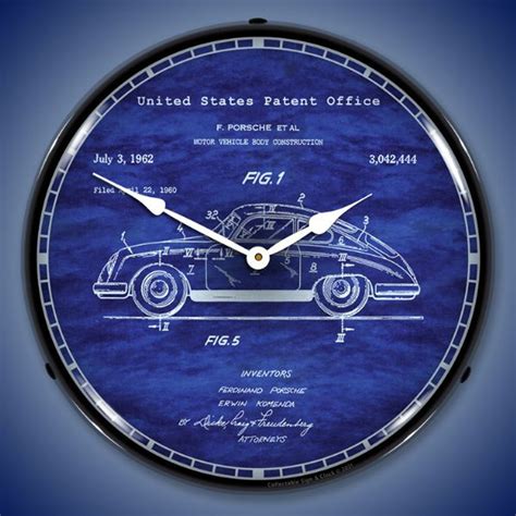 Porsche 356 Patent Led Lighted Wall Clock 14 X 14 Inches