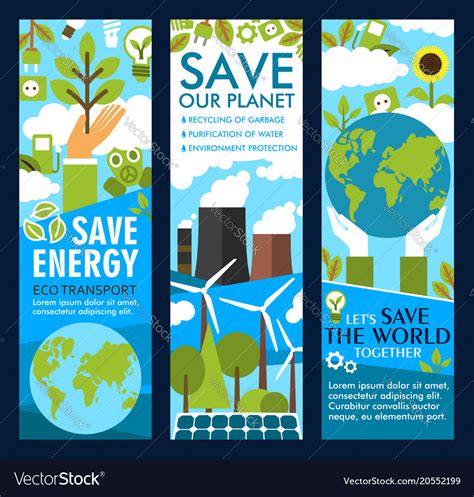 Save Energy Or Eco Planet Lifestyle Banners Vector Image