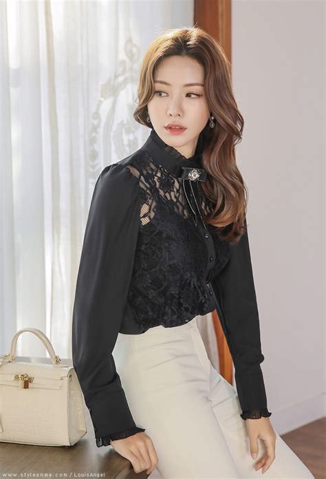styleonme floral lace mandarin collar blouse 47849 47864 47877 fashion korean fashion women