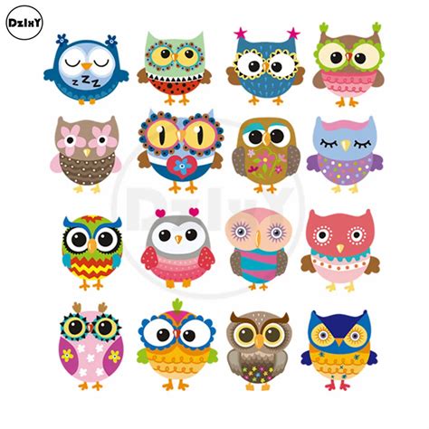 Watercolor Cartoon Owl Thermal Stickers Heat Sensitive Hippie Patches