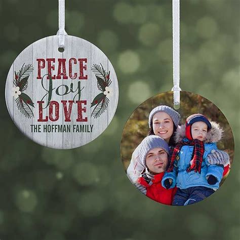 Personalized Rustic Christmas Photo Ornament Peace Love Joy With