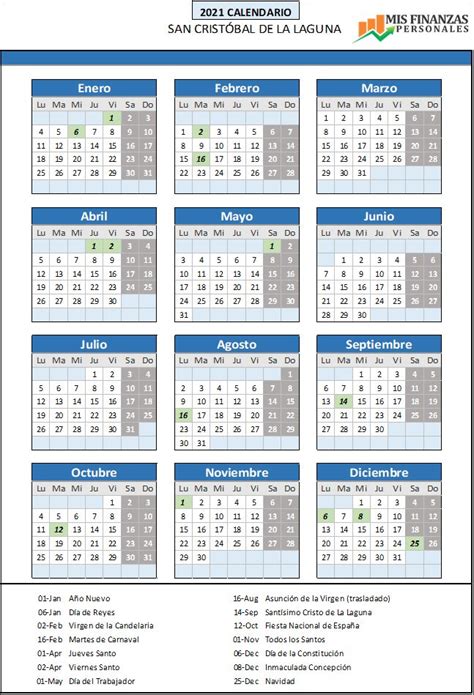 En 2016 creé este pack de plantillas con calendarios en varios formatos, y desde entonces cada año miles de personas se lo descargan. Calendario laboral San Cristóbal de La Laguna 2021