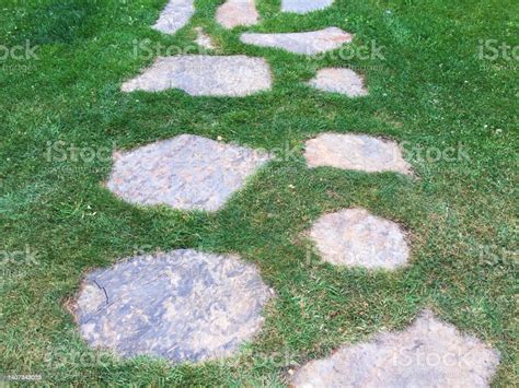 Stone Pathway Stone Garden Footpath Stepping Stone Garden Path Stock