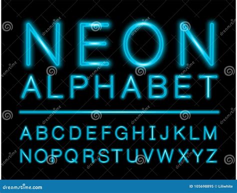 Blue Neon Alphabet With Complete Letters Set With Stock Vector