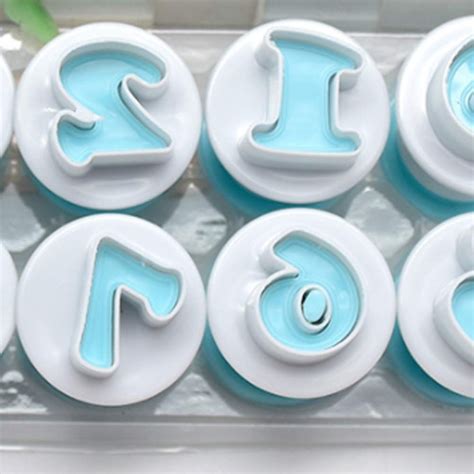 10pcs Fondant Cake Silicone Plunger Numbers Embossed Molds Diy Cake