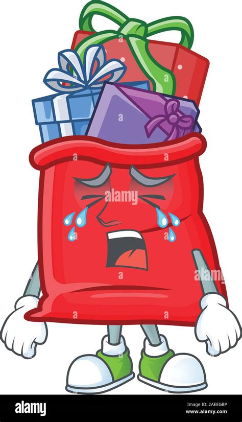 Sad Crying Santa Bag Full Of T Cartoon Character Design Style Stock