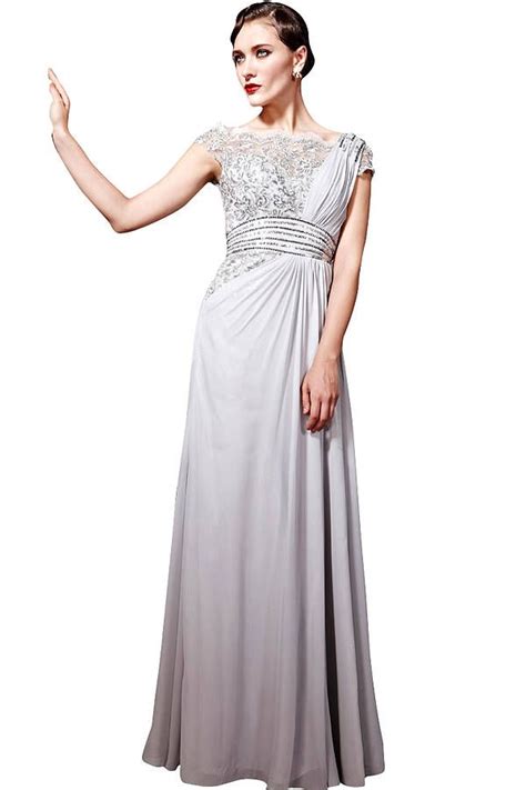 Soft Grey Delicate Lace Chiffon Evening Dress By Elliot Claire London