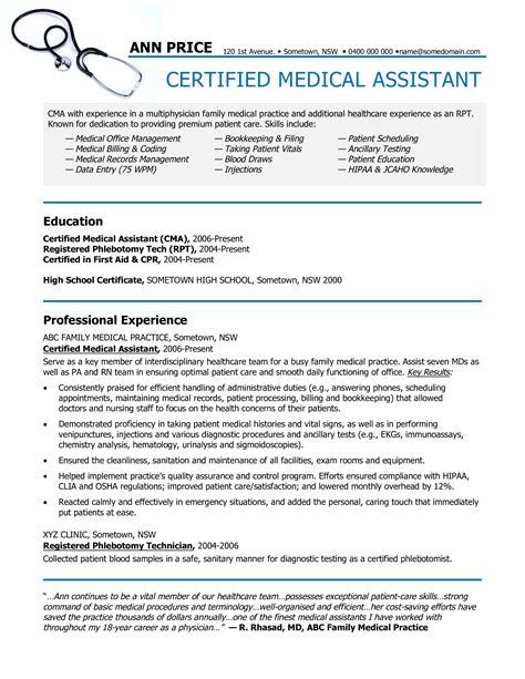Sample medical assistant resume – Artofit