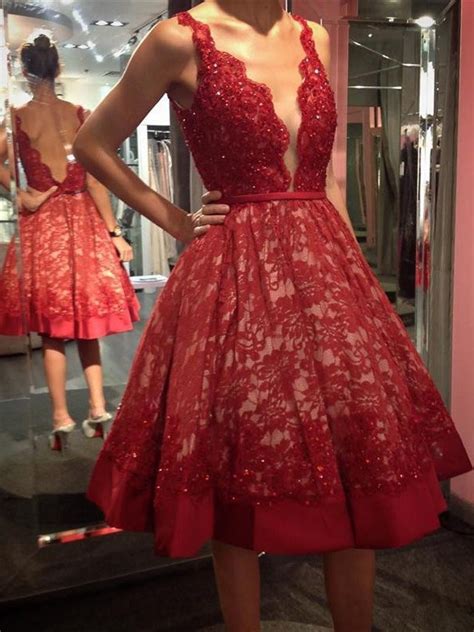 Red Lace Homecoming Dressshort Red Prom Dressred Lace Graduation Dress · Sancta Sophia