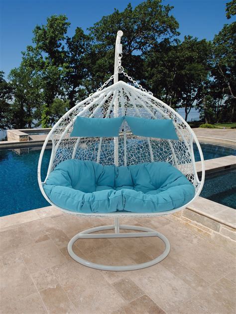 Decmode Large White And Aqua Outdoor Double Pod Swing Chair W Rattan