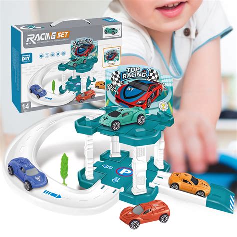 Assembled Car Playset Includes Gliding Rail And 360 Rotation