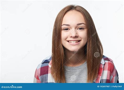 closeup of happy smiling teen girl looking at camera stock image image of checkered looking