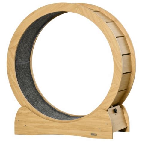 Cat Exercise Wheel Treadmill With Natural Wood Grain Cat Spinning