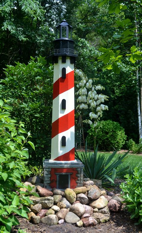 6 Ft Tall Yard Lighthouse Made From Leftover Scrap Wood And Gardening