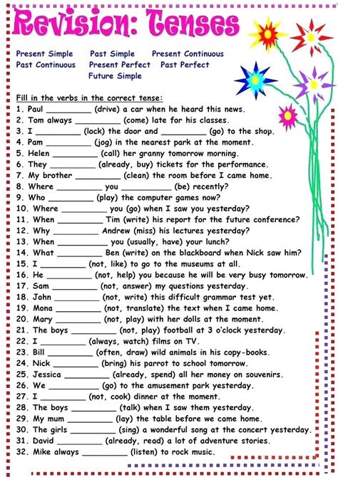 Grammar Tenses Worksheets For Grade 4