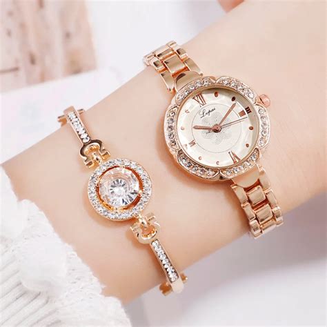 Lvpai Brand Women Bracelet Quartz Watches Luxury Rose Gold Gemstone