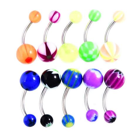 10pcslot Mix Color Belly Button Rings Fashion Sexy Woman Silicone Ball Barbell Steel Belly