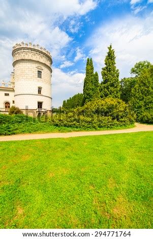 Castle Tower In Gardens Of Beautiful Krasiczyn Castle On Sunny Summer