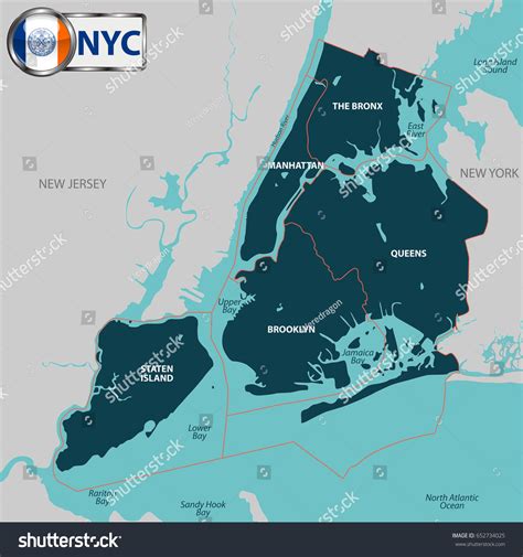 Vector Map Boroughs New York City Stock Vector Royalty Free 652734025