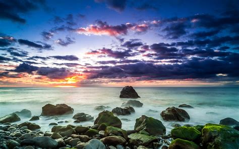 Wallpaper Sunlight Sunset Sea Bay Rock Shore Sky Beach