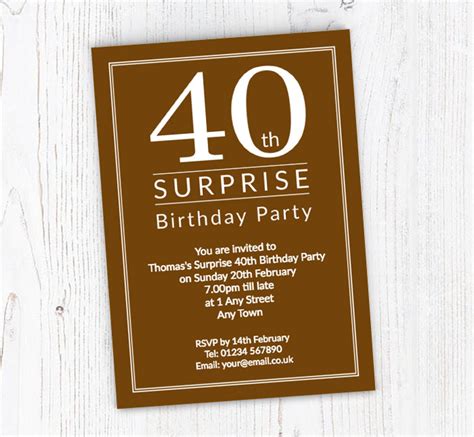 Dinywageman Surprise 40th Birthday Party Invitations Uk