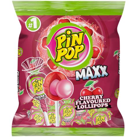 Pin Pop Maxx Cherry Flavoured Lollipops 8 Pack Boiled Sweets