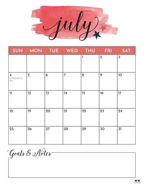 July 2021 Calendars 15 Free Printables Printabulls