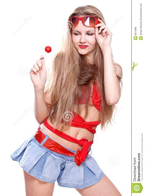 Woman In A Red Dress With The Glasses Stock Image Image Of Flirting Face 9071989