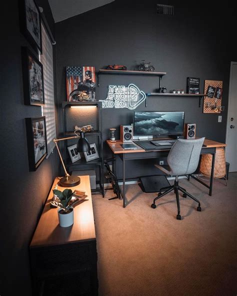 A Room With A Desk Chair And Computer On It