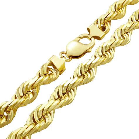 Nuragold Mens 14k Yellow Gold Solid 10mm Diamond Cut Rope Chain