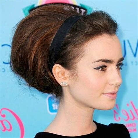 Lily Collins Black Ribbon Hairstyle Cute Ponytail Hairstyles Prom