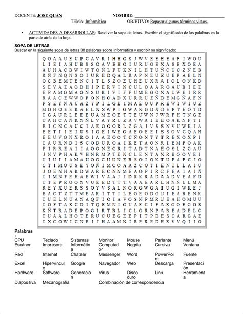 Sopa De Letras Informatica Tecnologia