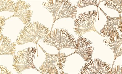 Gingko Leaves Gold On Cream Toile Ivory Wallpaper Stock Illustration