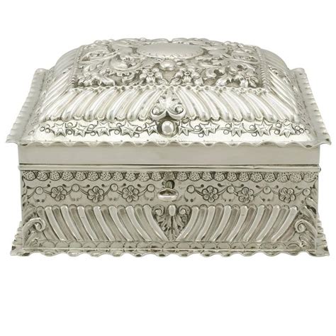 1890s Antique Victorian Sterling Silver Jewelry Box By Charles Edwards